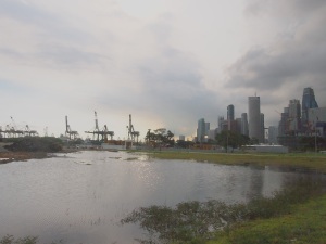 This is not Marina Bay, but a huge puddle of rainwater collected at the construction site...
