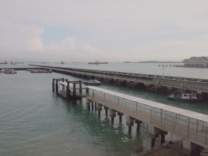 Long jetty to accomodate ferries to places like Kusu Island